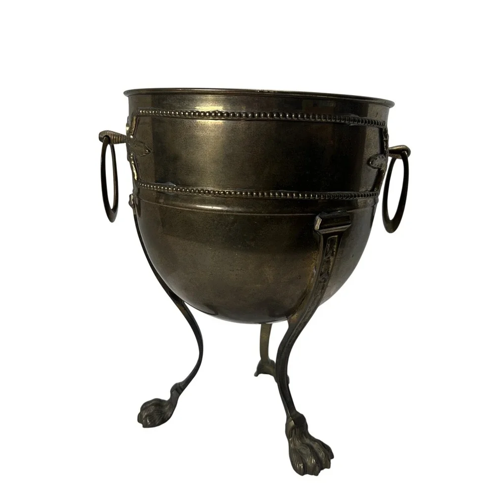 MCM Brass Footed Champagne Bucket Urn Cauldron Planter Vintage W/ Patina/ Moody